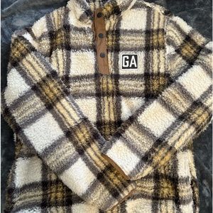 plaid fuzzy pullover